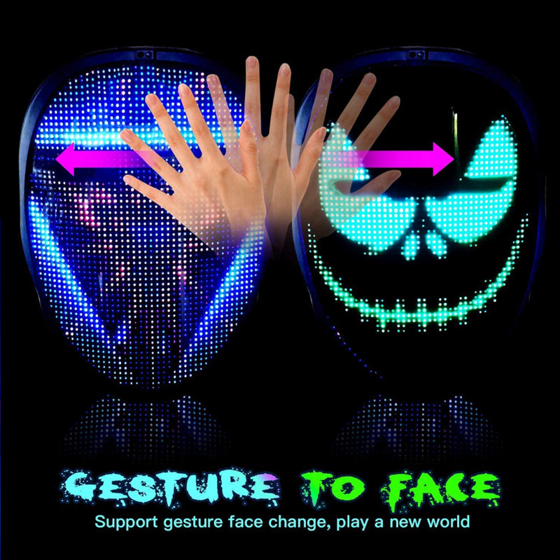 LED Lighted Gesture Face Transforming Masks Rechargeable App Control Screen Mask Festival Programmable LED Party Cosplay Mask