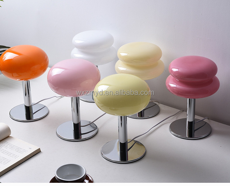 Macaron Glass Egg Tart Table Lamp Bedroom Bedside Led Night Light Home Decor Atmosphere Stained Desk Lamp