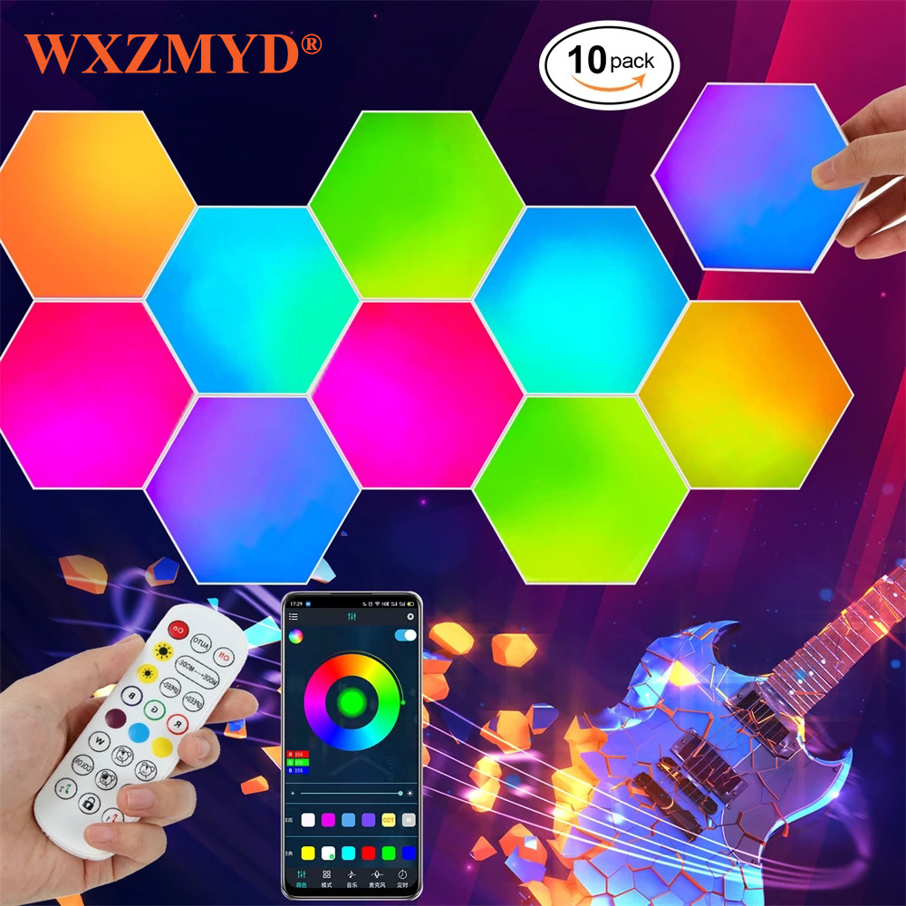 WIFI Control LED Night Light RGB Bluetooth Hexagon LED Quantum Lamp Modular Hexagons Honeycomb Creative Decoration Wall Lights