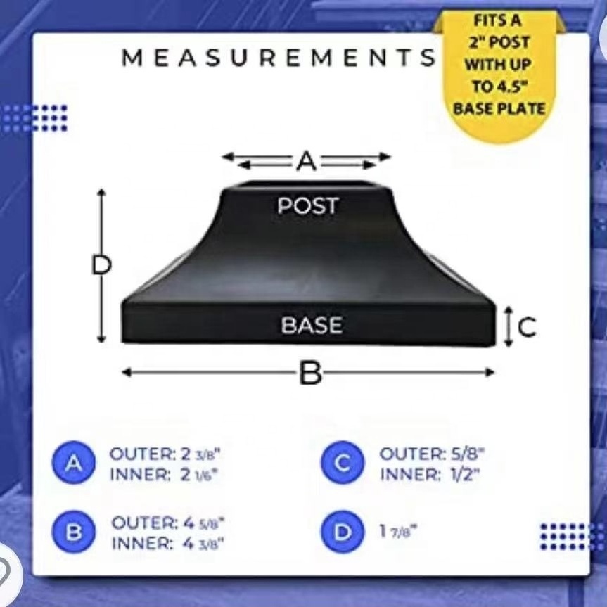 Split Plastic Fence Post Base Cover ABS Base Plate Cover 2''x2''