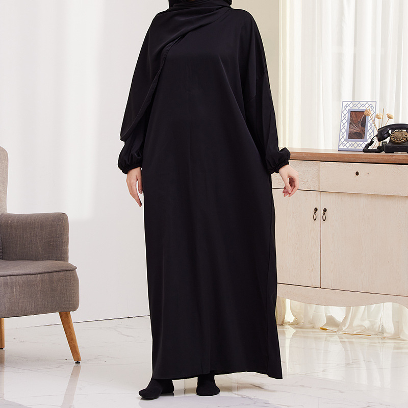 Printed Satin Chiffon Dress Long Abaya Islamic Prayer Abaya with Pocket Fashion Abaya