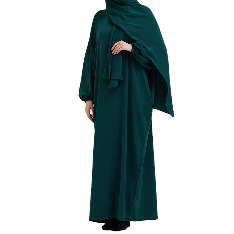 Printed Satin Chiffon Dress Long Abaya Islamic Prayer Abaya with Pocket Fashion Abaya