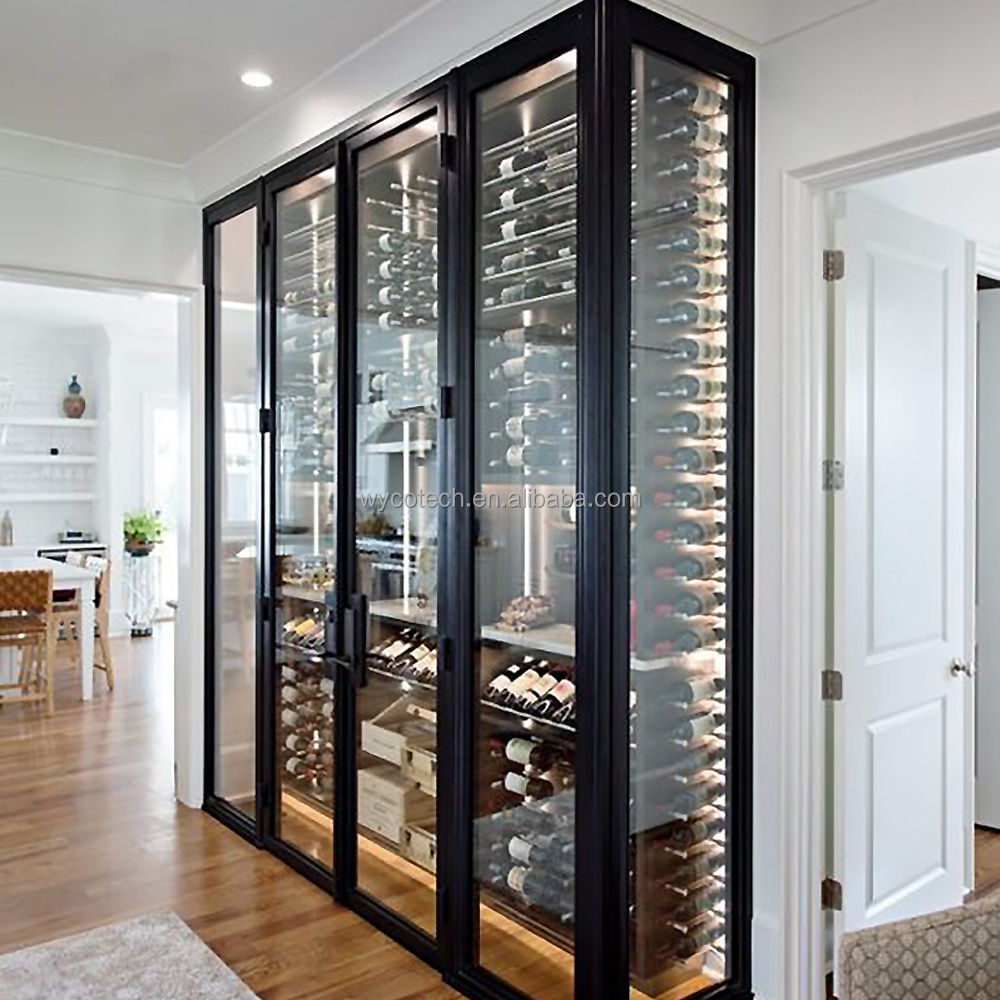 Customized Size Aluminium Material Wine Cabinet w/h LOWE Glass Doors and Beech Wood Wine Bottle Racks Wine and Beverage Coolers