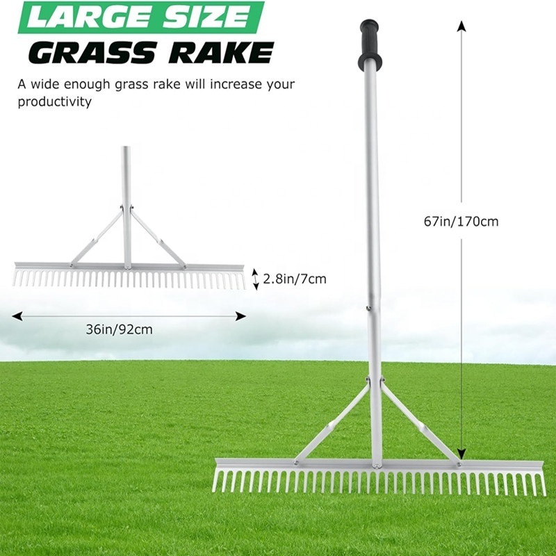 Landscape Rake 36'' Rake Head with 67'' Rake Handle Aluminum Yard Rake Tool for Loosening Soil, Weeding Lake, Garden Rake