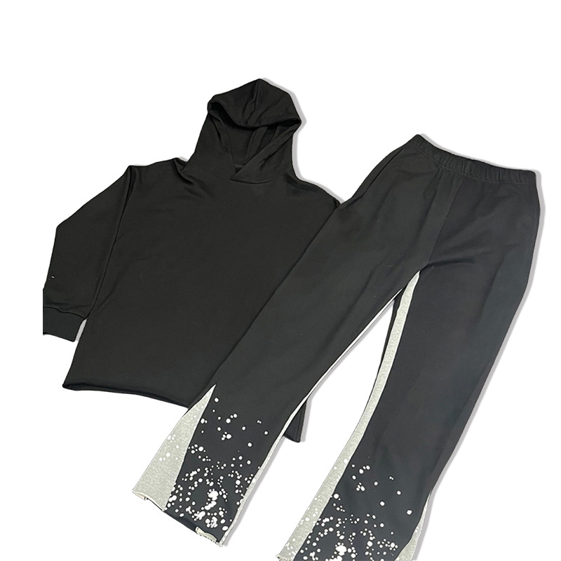 Custom Flare Sweatpants and Hoodie Set Puff Print Heavyweight 100% Cotton Sweat Suits Fleece Unisex Flare Sweatsuits Men