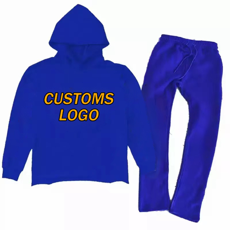 Custom Flare Sweatpants and Hoodie Set Puff Print Heavyweight 100% Cotton Sweat Suits Fleece Unisex Flare Sweatsuits Men