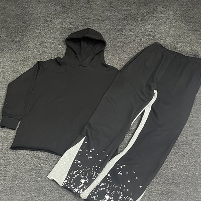 Custom Flare Sweatpants and Hoodie Set Puff Print Heavyweight 100% Cotton Sweat Suits Fleece Unisex Flare Sweatsuits Men