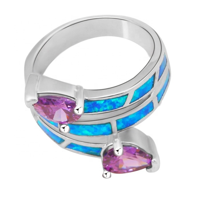 925 Sterling Silver Blue Opal Rings with Amethyst