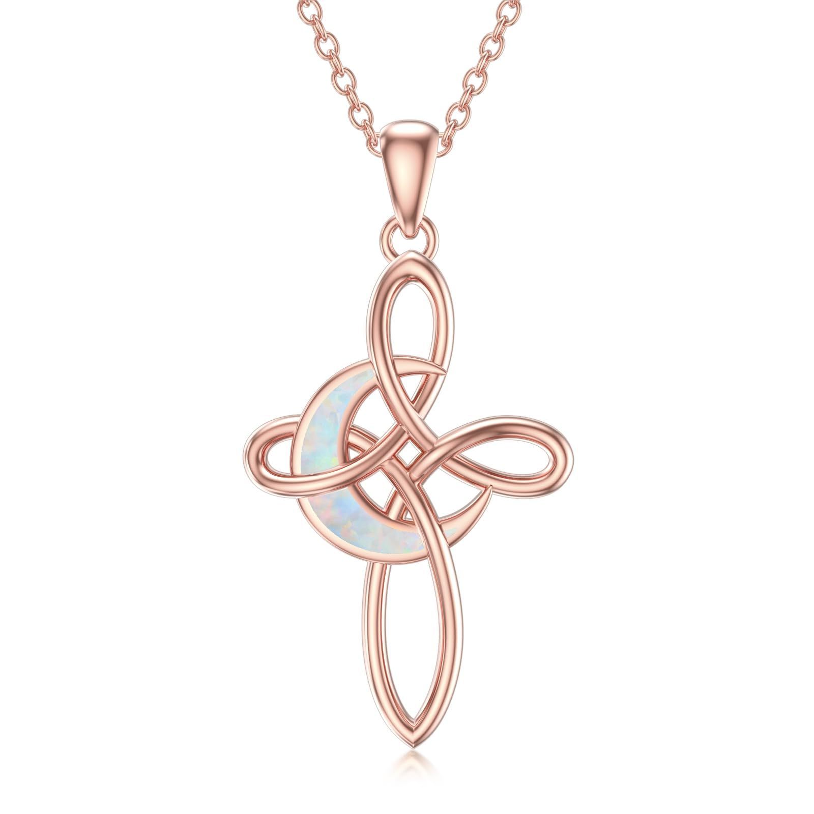 Wholesale Celtic Knot Cross Irish Pendant Rose Gold Opal Necklace Christian Catholic Jewelry