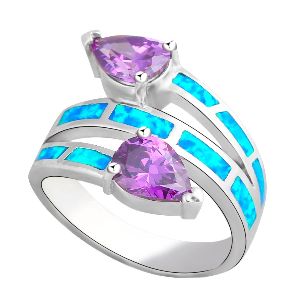 925 Sterling Silver Blue Opal Rings with Amethyst