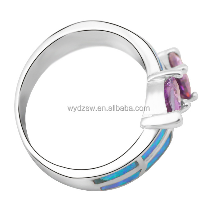 925 Sterling Silver Blue Opal Rings with Amethyst