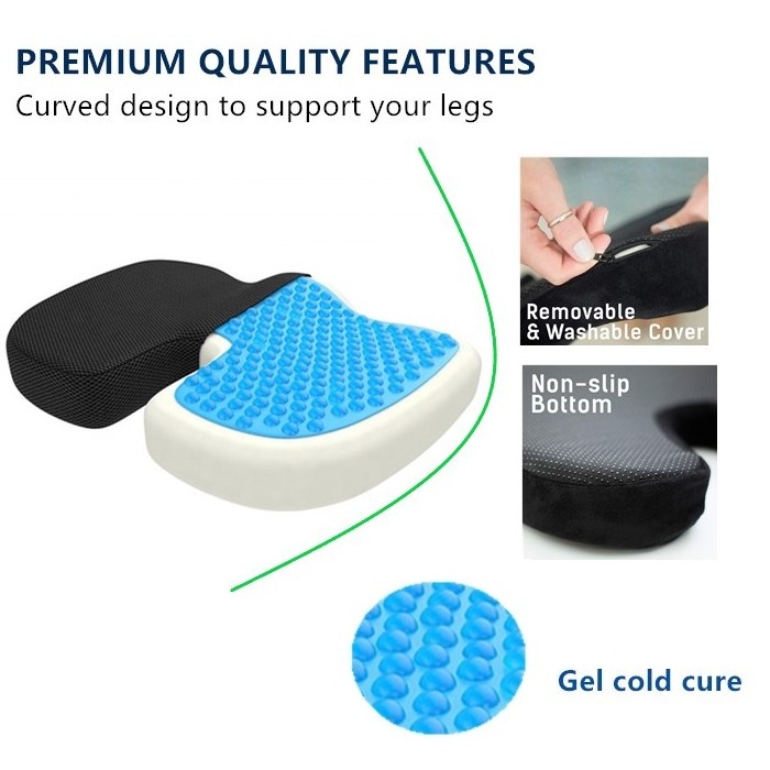 High End Orthopedic Silicone Cooling Massage Memory Foam Seat Cushion, U shaped Hemorrhoid Pillow Blood Circulation Coccyx relax