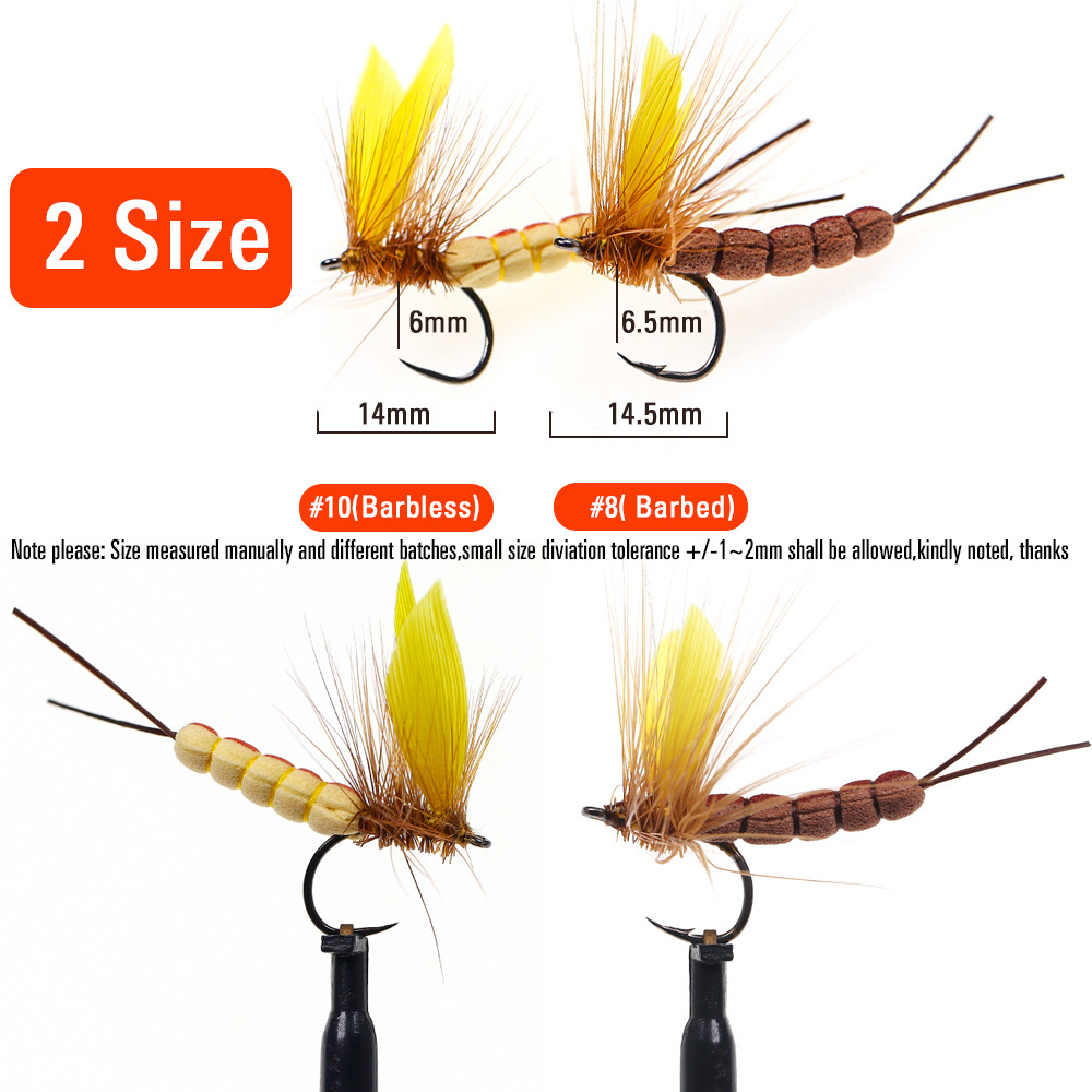 #8 #10 Yellow Drake Feather Wing Mayfly Barbed and Barbless Dry Fly Rocky River Bass Trout Fishing Flies Bait Lure