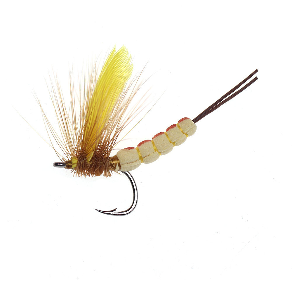 #8 #10 Yellow Drake Feather Wing Mayfly Barbed and Barbless Dry Fly Rocky River Bass Trout Fishing Flies Bait Lure