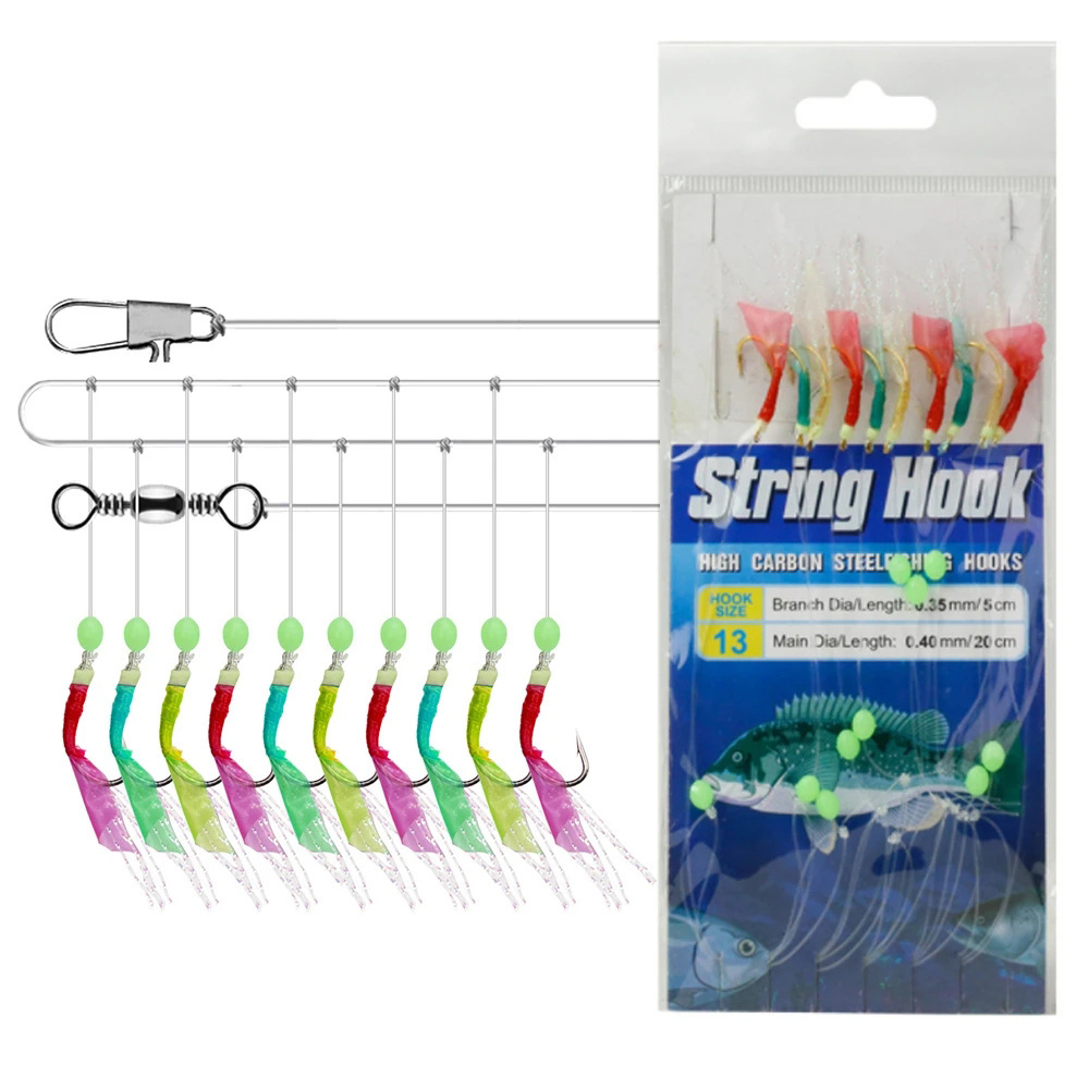 10 Hooks/bag Simulation Fish Skin Lure Multicolor Sea Fishing Boat Fishing Sabiki Rigs Lure Bait with Swivel Snap