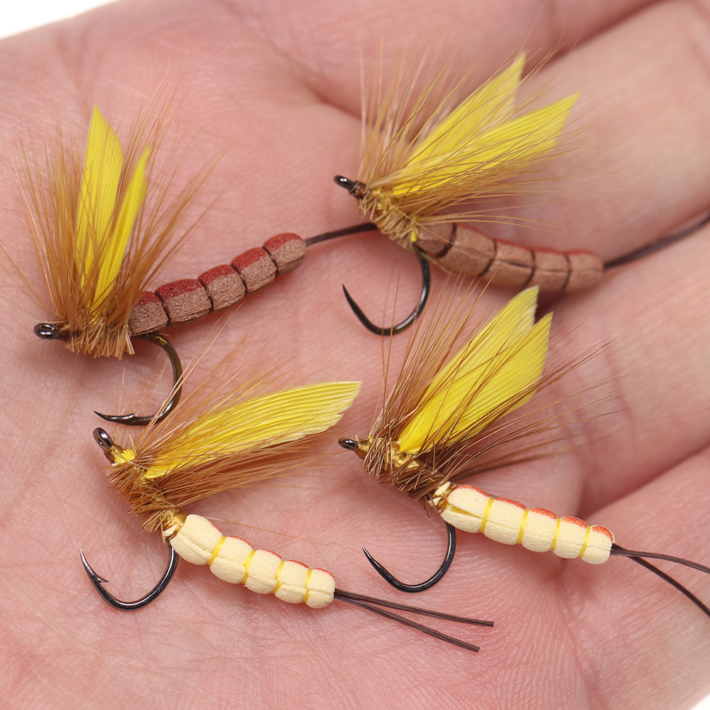 #8 #10 Yellow Drake Feather Wing Mayfly Barbed and Barbless Dry Fly Rocky River Bass Trout Fishing Flies Bait Lure