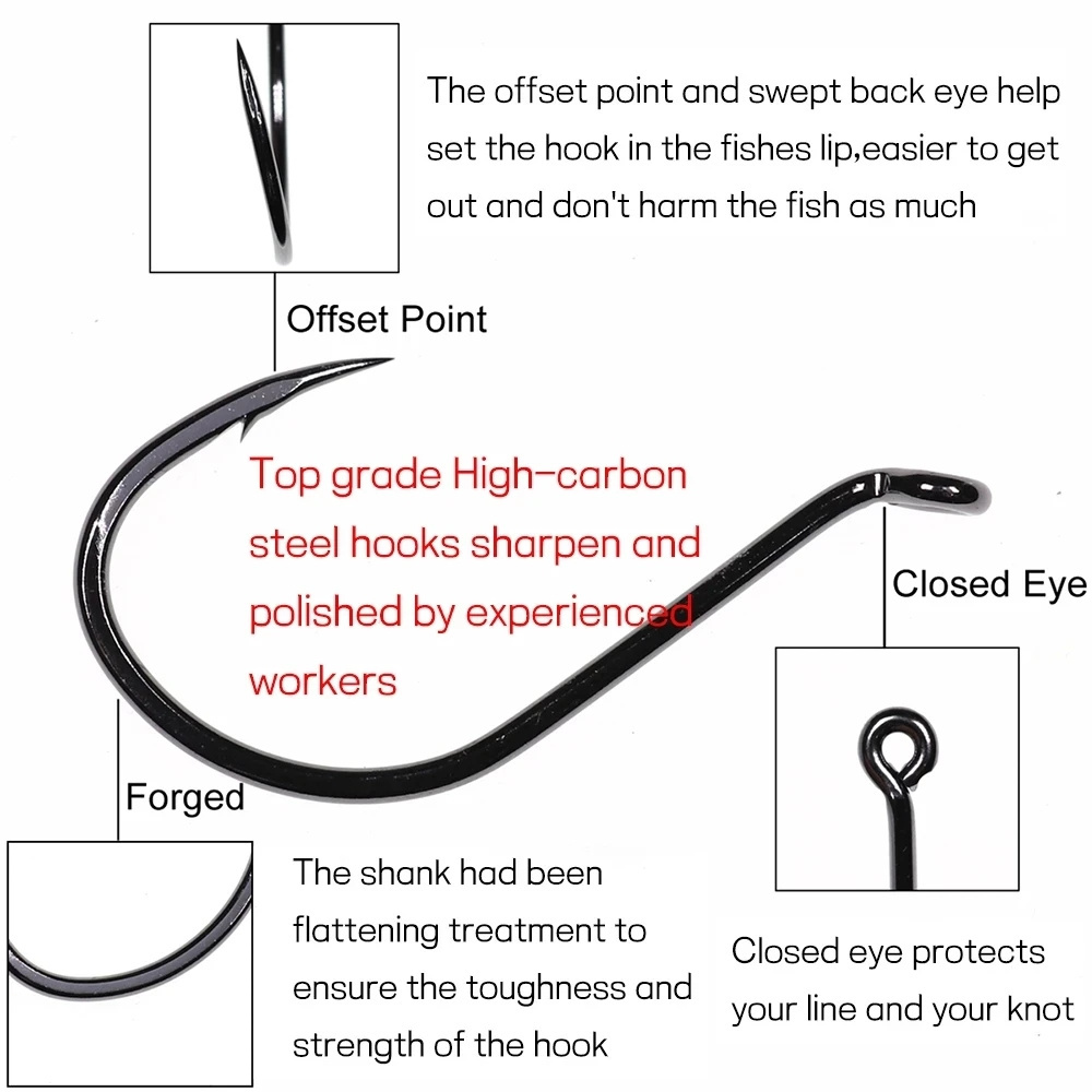 High-carbon steel Octopus Beak Hook Black Nickel Offset Fish Hooks Strong Saltwater Fishing Hook 3/0 4/0 5/0 6/0 7/0 8/0