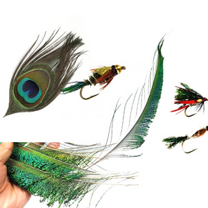 Natural Peacock Herl Feather Wire Fly Tying Material Olive Green Fly Fishing Lure Bait Nymphs Streamers Flies Accessories