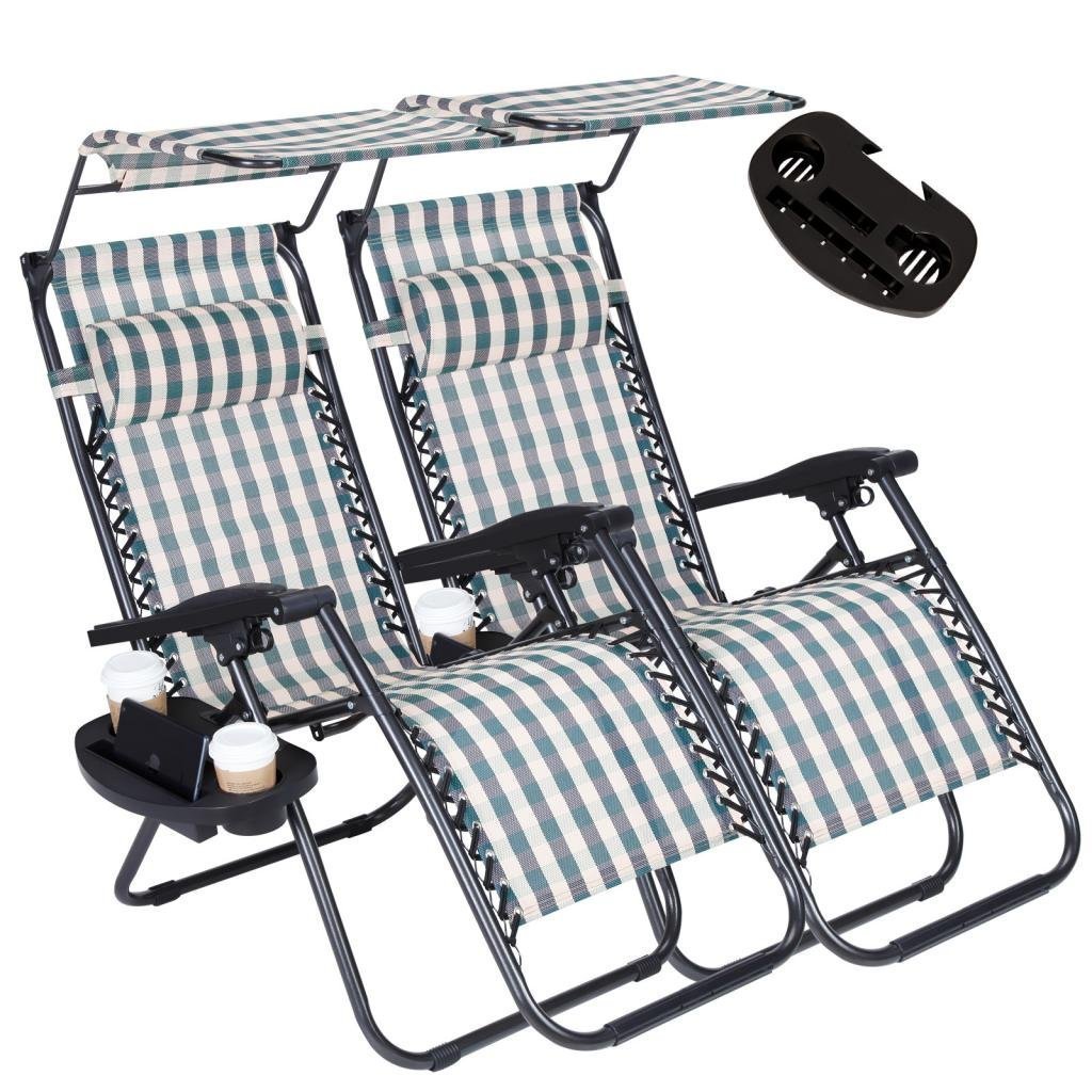 Zero Gravity Outdoor Folding rocking Lounge Chairs w/Sunshade Canopy Snack Tray,Adjustable Patio Reclining Beach sunshade