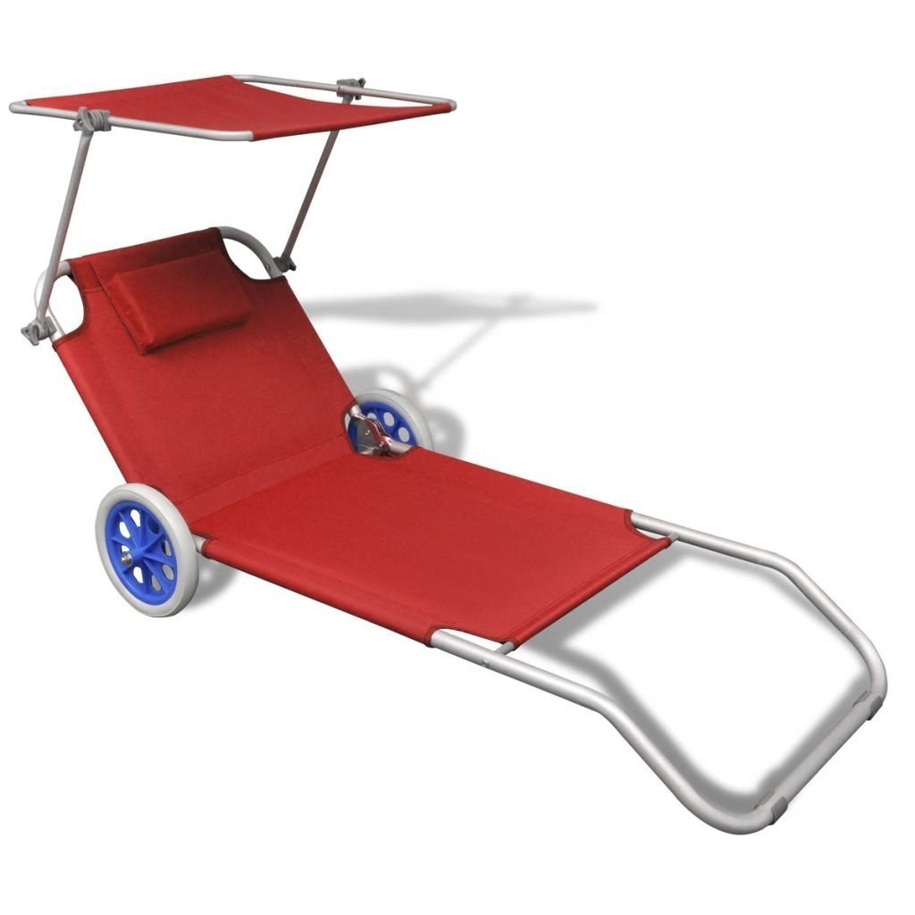 Foldable beach chair with sunshade Sunbed Sun Lounger with Canopy with Wheels Outdoor Lounge Chair