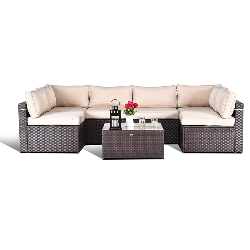 Corner shape  conversation Outdoor sofa Rattan couch coffee table Patio Wicker Furniture set for Backyard Balcony Deck Garden