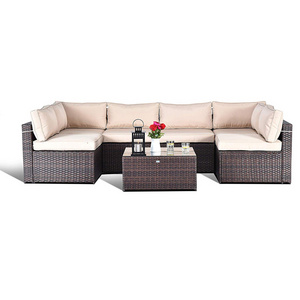 Corner shape  conversation Outdoor sofa Rattan couch coffee table Patio Wicker Furniture set for Backyard Balcony Deck Garden