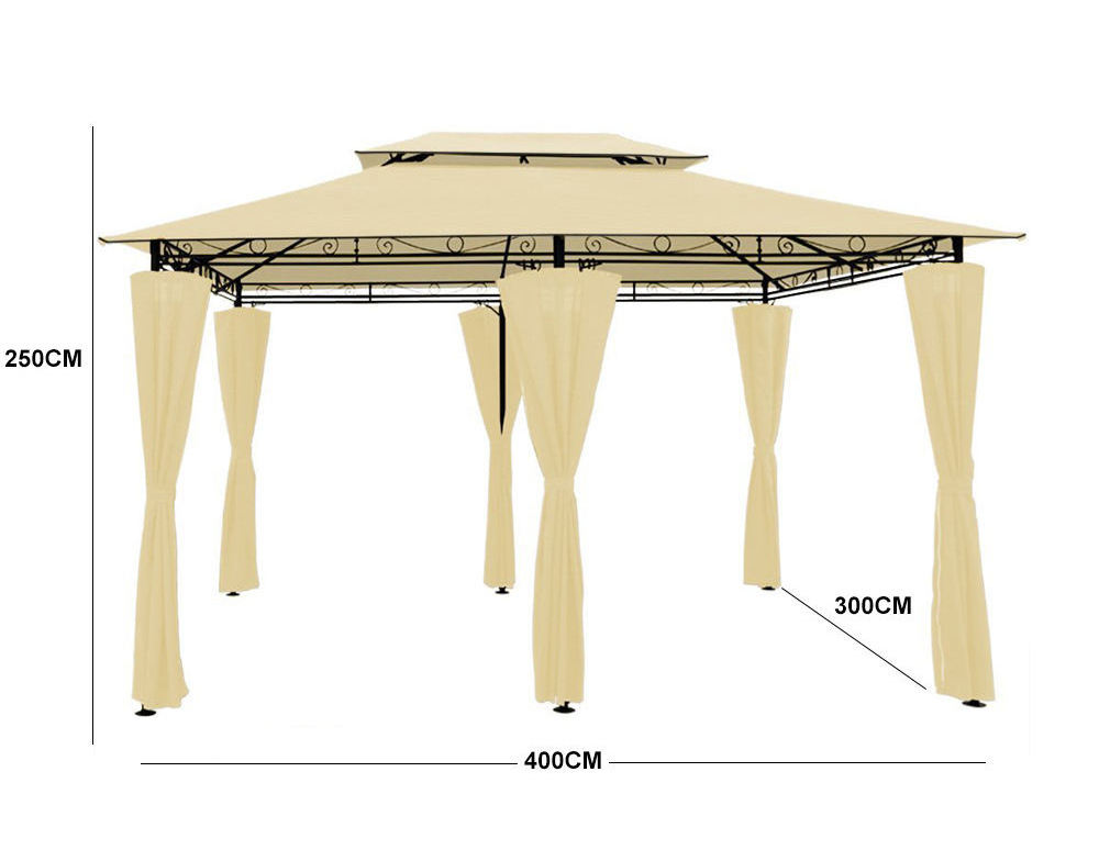 Pergola with Curtains, 2-Tier Steel Frame garden Patio Outdoor Gazebo