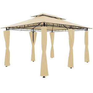 Pergola with Curtains, 2-Tier Steel Frame garden Patio Outdoor Gazebo