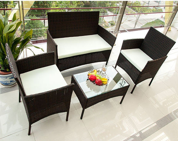 hot sale  Outdoor   Set with Gray Cushions 4-Piece PE Rattan Wicker Furniture set