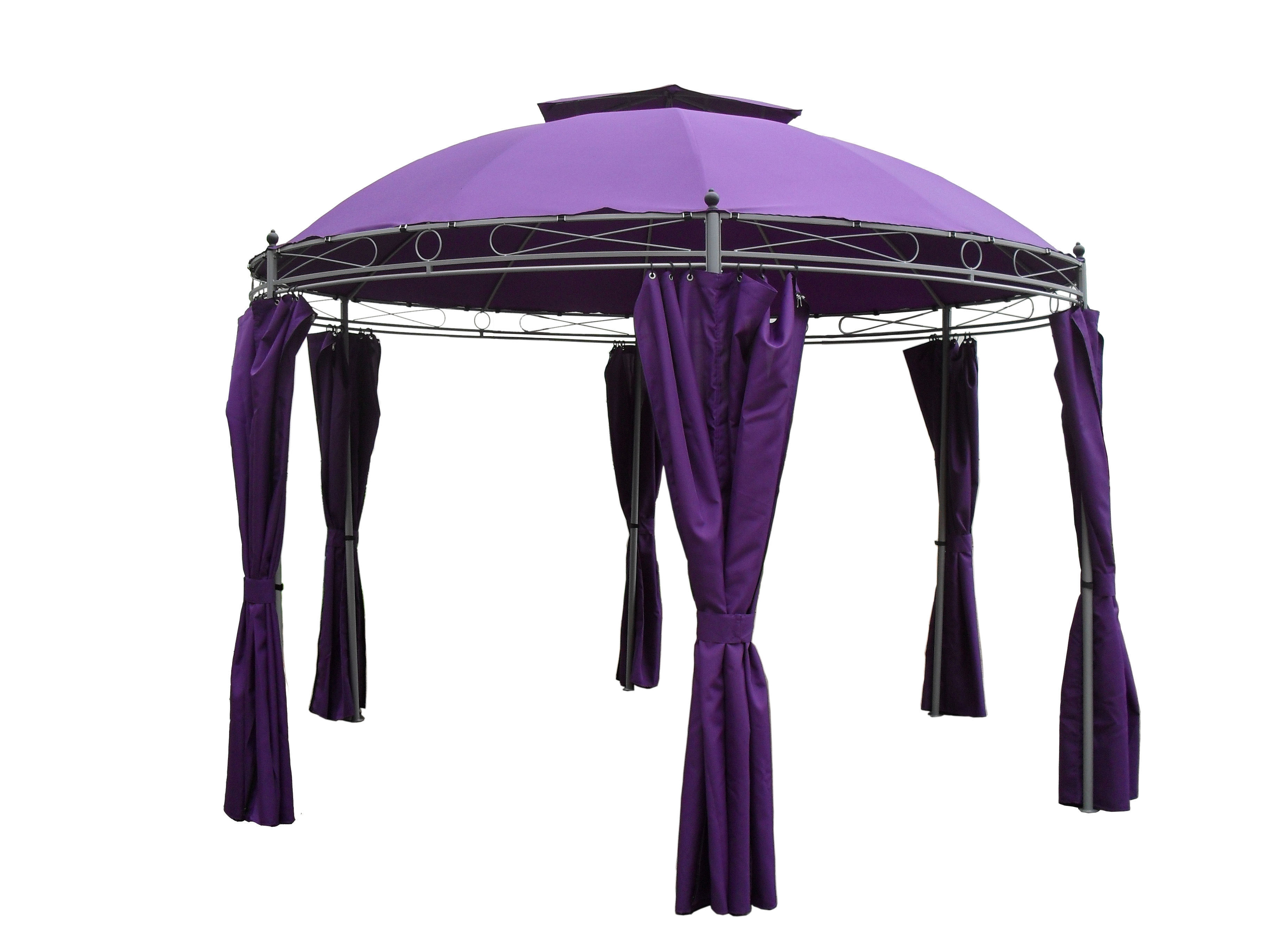 Outdoor Steel Double Roof Patio Round Gazebo with Curtain And Mosquito Net