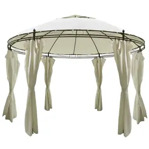 Outdoor Steel Double Roof Patio Round Gazebo with Curtain And Mosquito Net