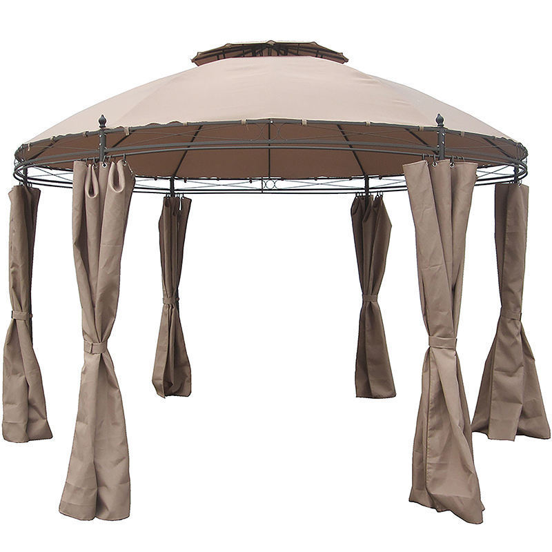 Outdoor Steel Double Roof Patio Round Gazebo with Curtain And Mosquito Net