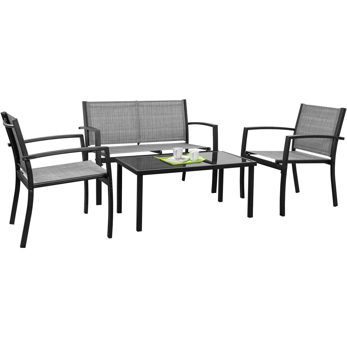 bistro Conversation Loveseat 4 Pieces Patio Garden Yard Outdoor aluminum aluminium dining sofa Furniture set