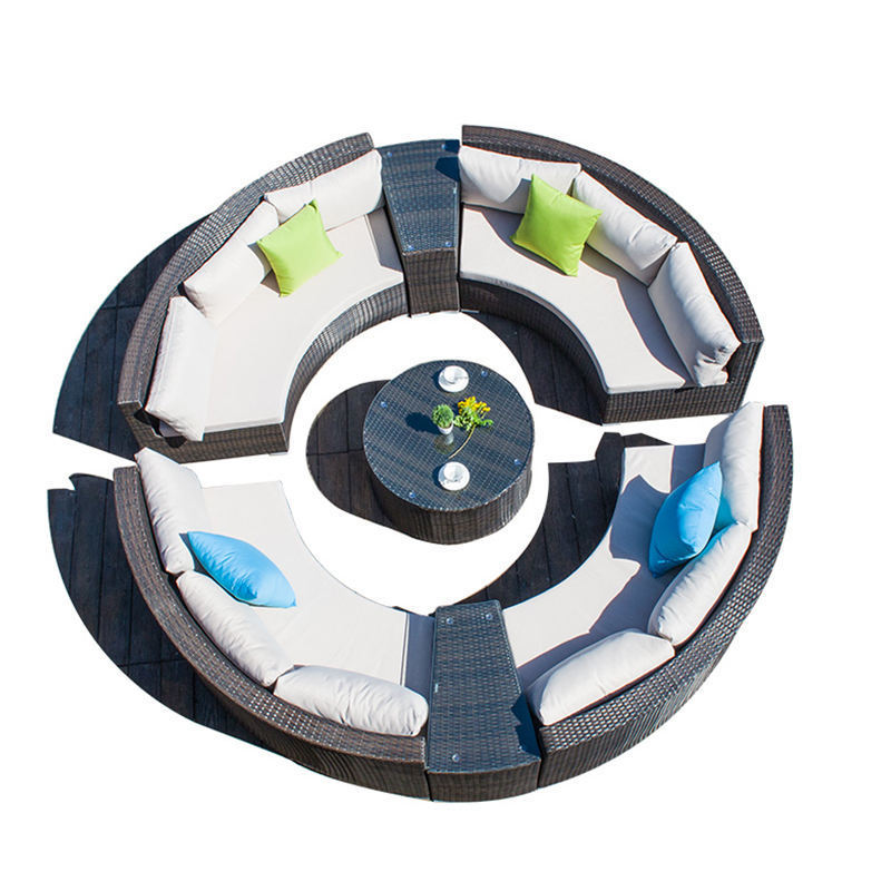 Hot sale Garden Set  Large conversation corner cushion wicker Couch Round Rattan Outdoor Sofa Furniture set