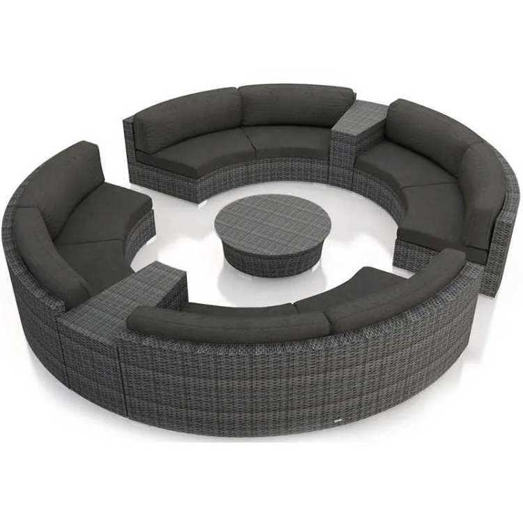 Hot sale Garden Set  Large conversation corner cushion wicker Couch Round Rattan Outdoor Sofa Furniture set