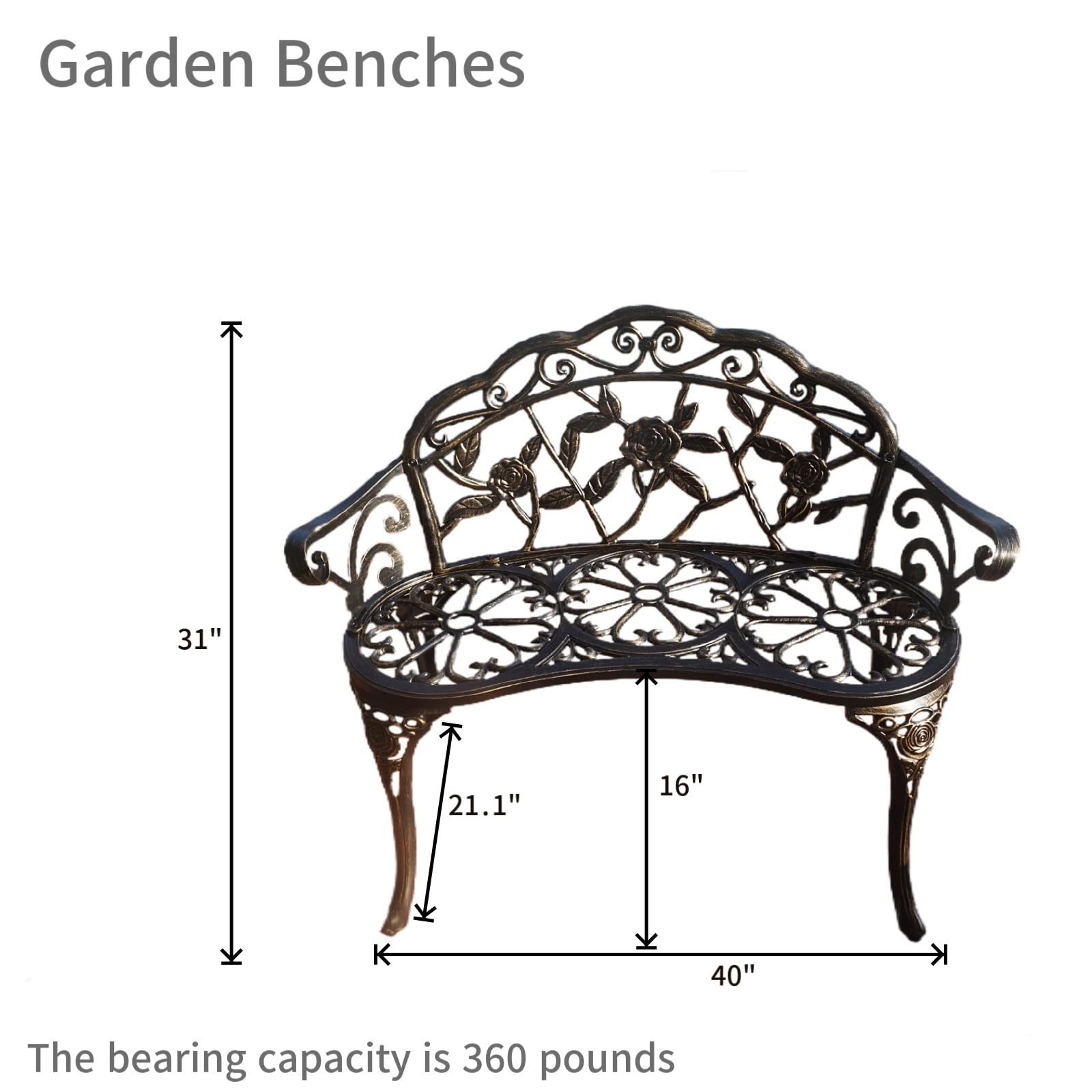 Cast Aluminum  Garden Bench set Balcony Tables and Chairs Table chairs and 1 Bench, Metal ,Bistro Suit