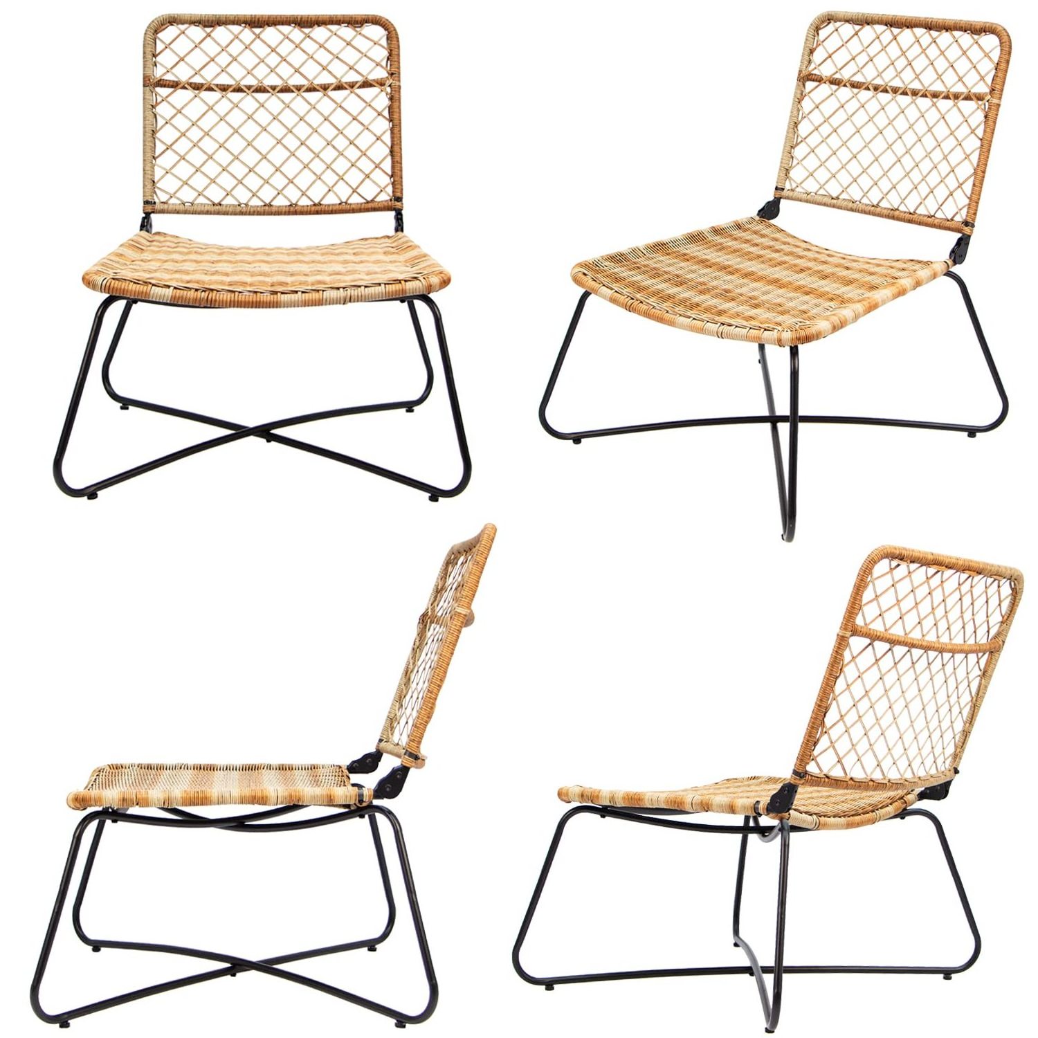 Folding Wicker Patio Furniture Rattan Conversation Chairs Bistro Sets with Table for Outdoor