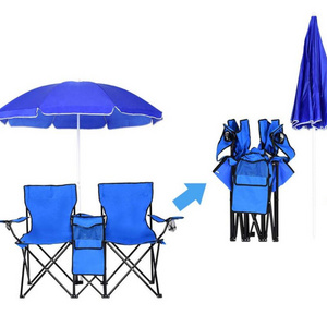 Double Folding Picnic with Umbrella Beach Patio Park Outdoor Portable Camping canopy roof shade chair