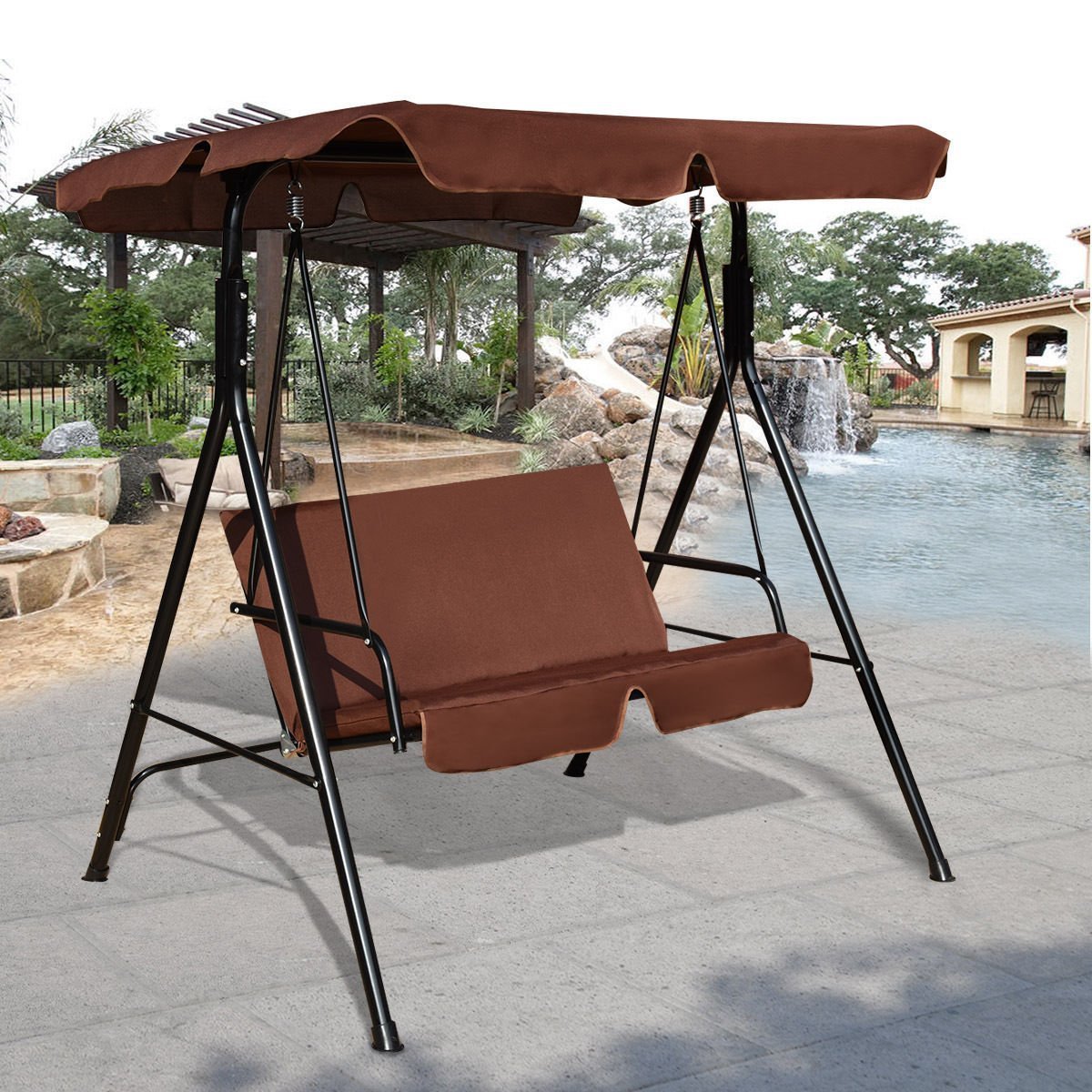 2 Person Canopy Swing Weather Resistant Glider Hammock Porch Garden Patio Swing Chair