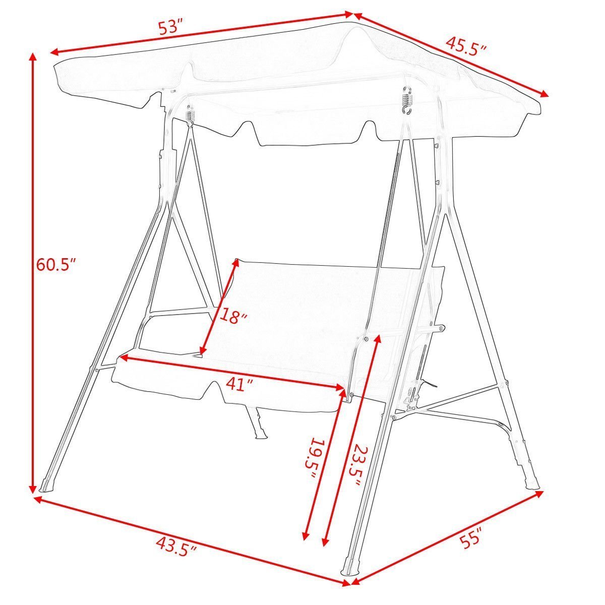 2 Person Canopy Swing Weather Resistant Glider Hammock Porch Garden Patio Swing Chair