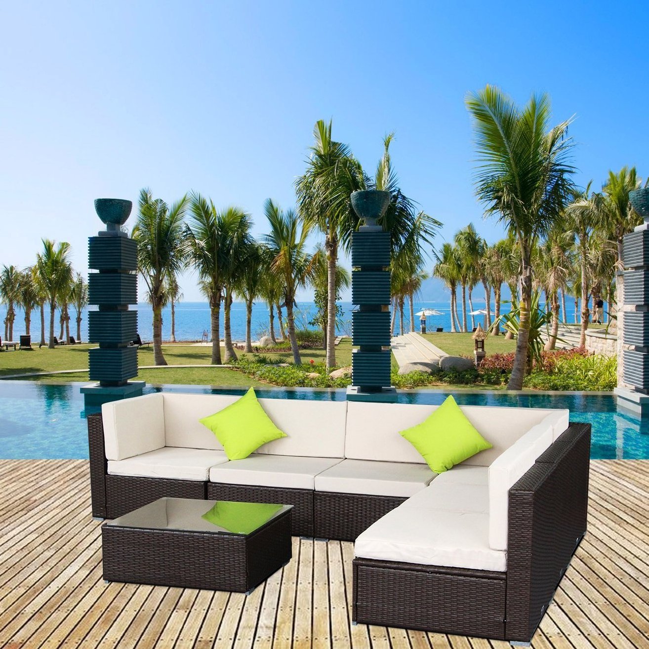 7 Piece rattan Wicker Patio Sectional Indoor Outdoor Sofa Furniture Set