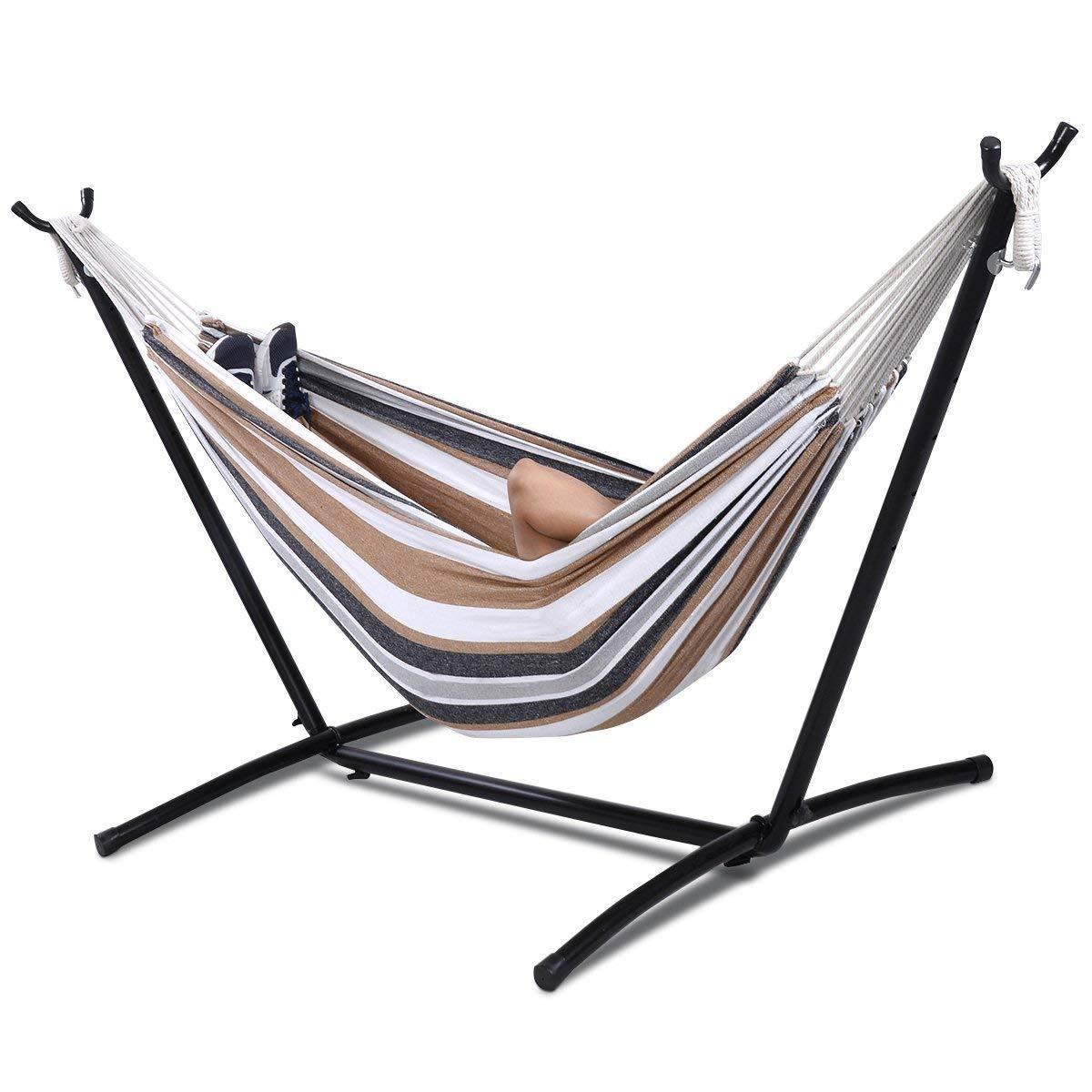 Double Hammock with Space Saving Steel Hammock Stand swing hanging bed chair