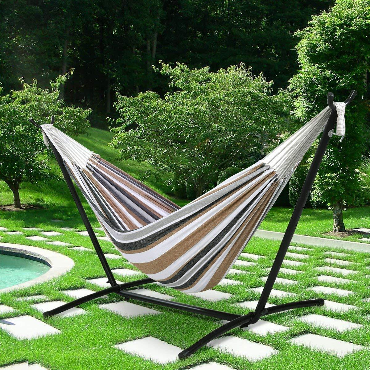 Double Hammock with Space Saving Steel Hammock Stand swing hanging bed chair