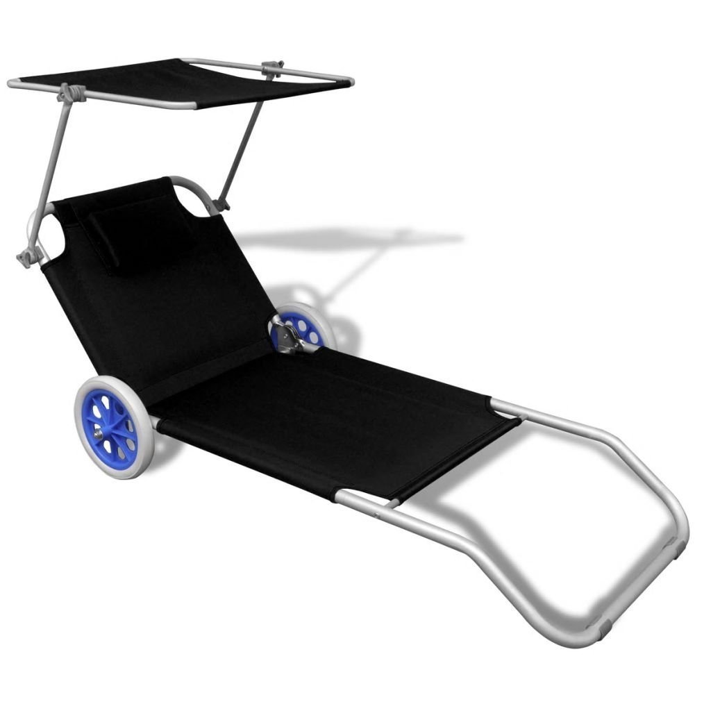 portable Foldable Sunbed Sun Lounger with Canopy and Wheels Outdoor Chaise Lounge Chair Garden Funiture