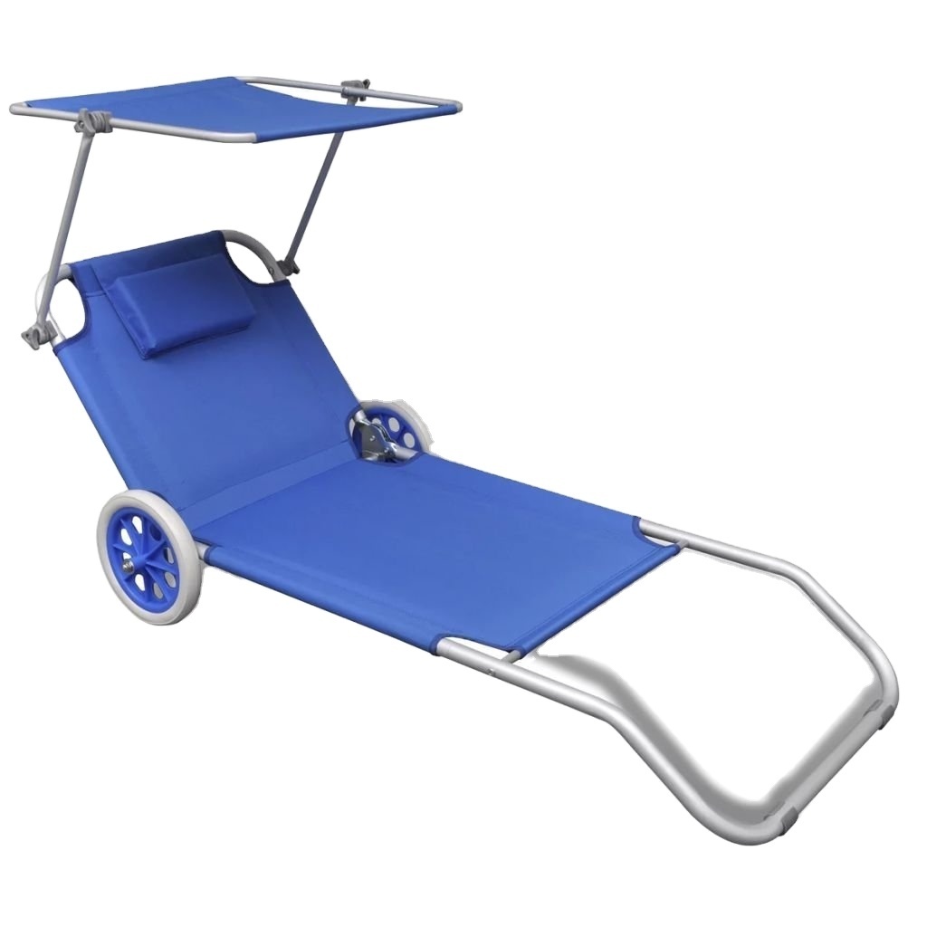 portable Foldable Sunbed Sun Lounger with Canopy and Wheels Outdoor Chaise Lounge Chair Garden Funiture