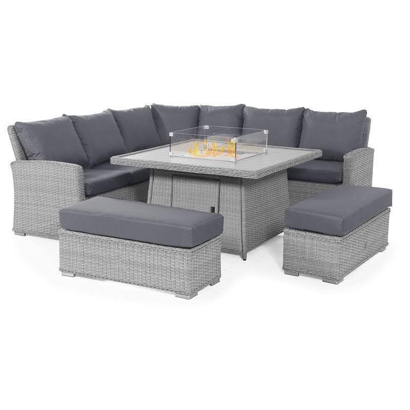 4 Piece Modern Luxury Dining Metal Aluminum Wicker Rope Sofa Garden Set With Fire Pit Outdoor Rattan Patio Furniture Set