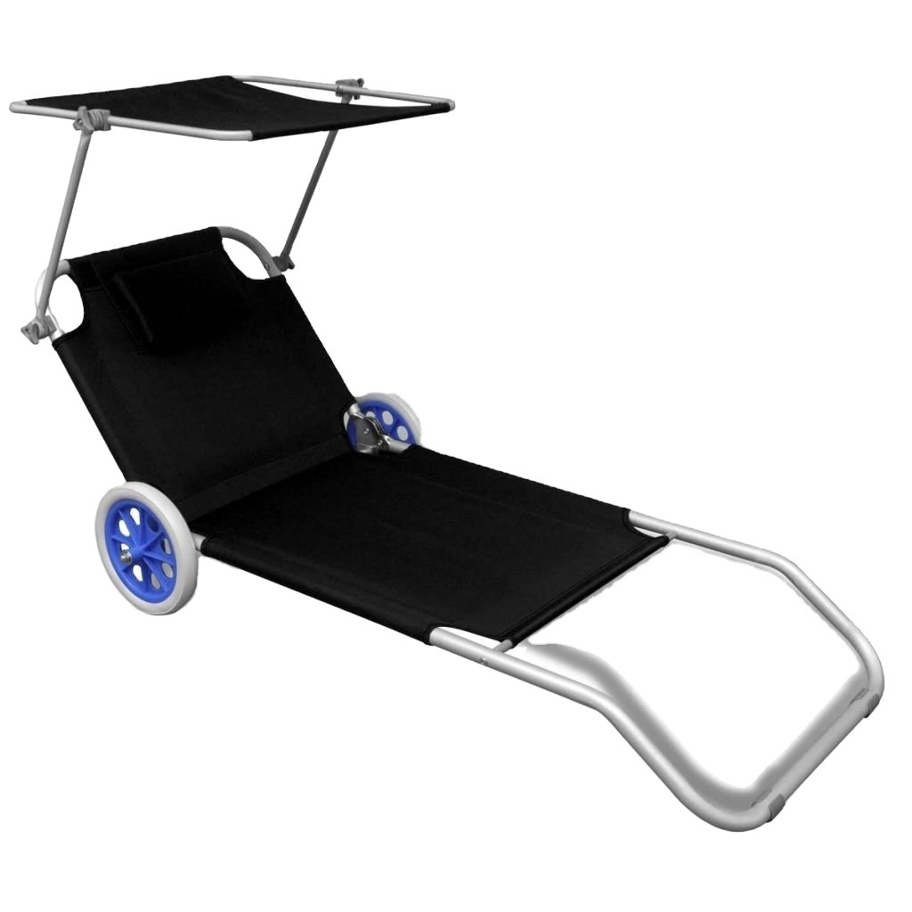 Foldable beach chair with sunshade Sunbed Sun Lounger with Canopy with Wheels Outdoor Lounge Chair