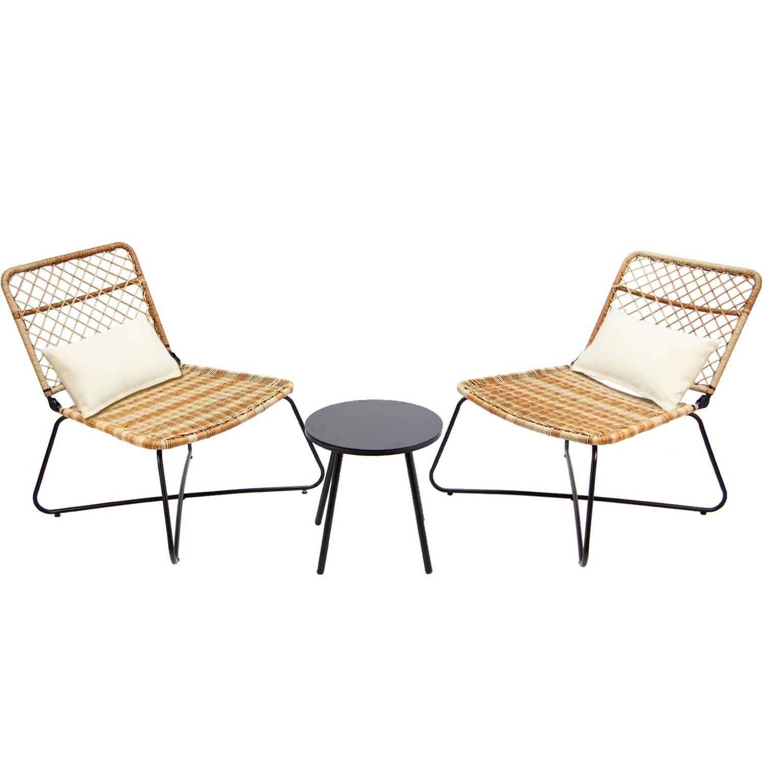 Folding Wicker Patio Furniture Rattan Conversation Chairs Bistro Sets with Table for Outdoor