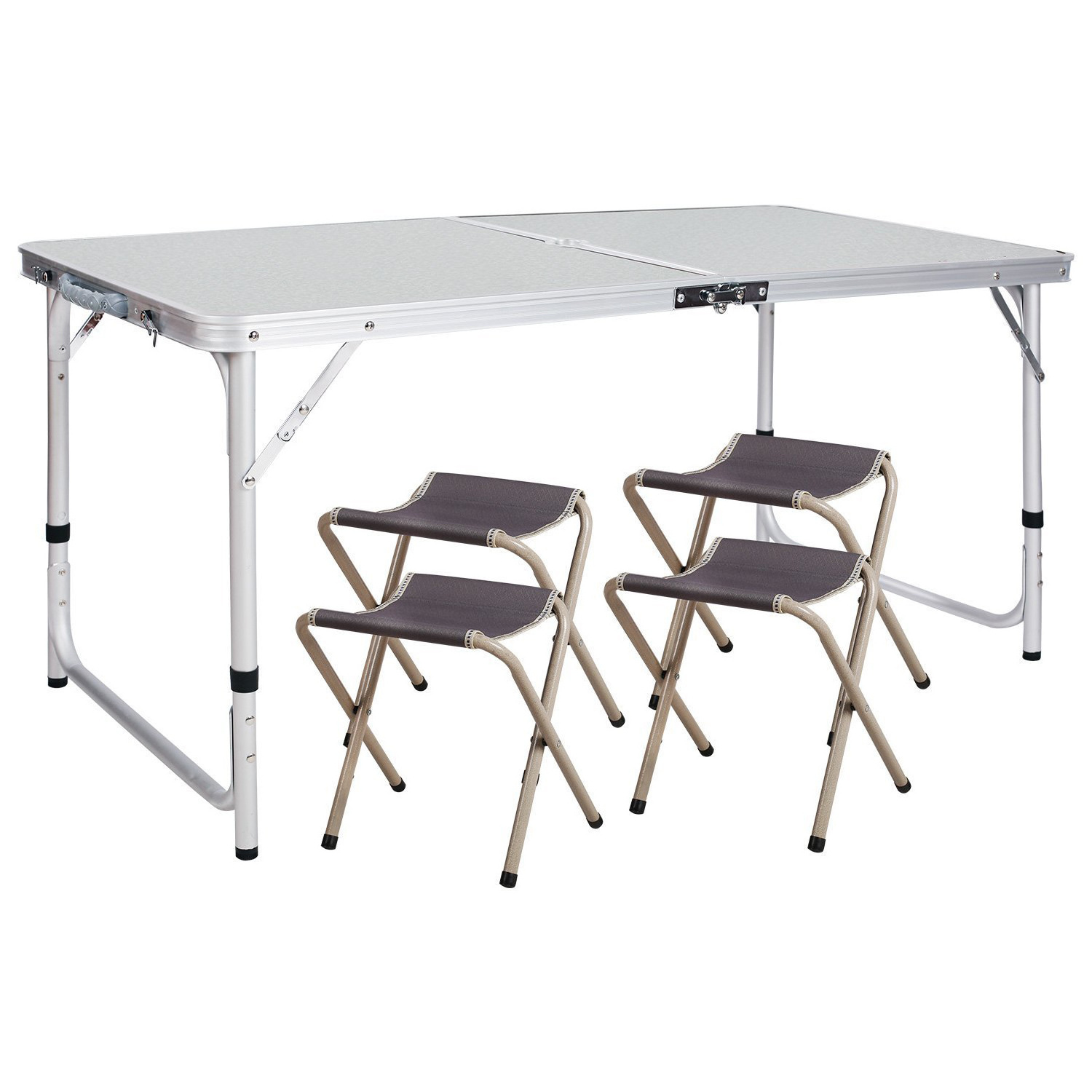 Outdoor Picnic set Table Adjustable, Folding Camping Table with 4 Chairs set