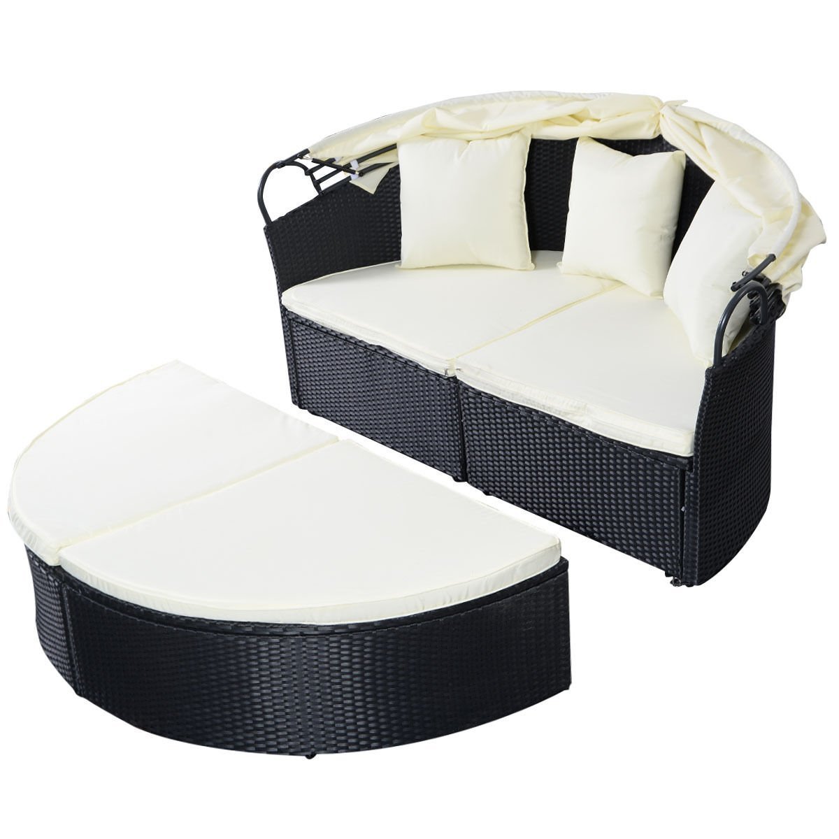 Outdoor Furniture Wicker rattan with Retractable Canopy Clamshell Seating sofa